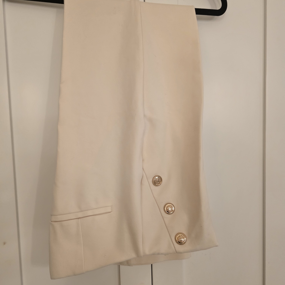 Chico's Cream Pencil Skirt with Gold Buttons